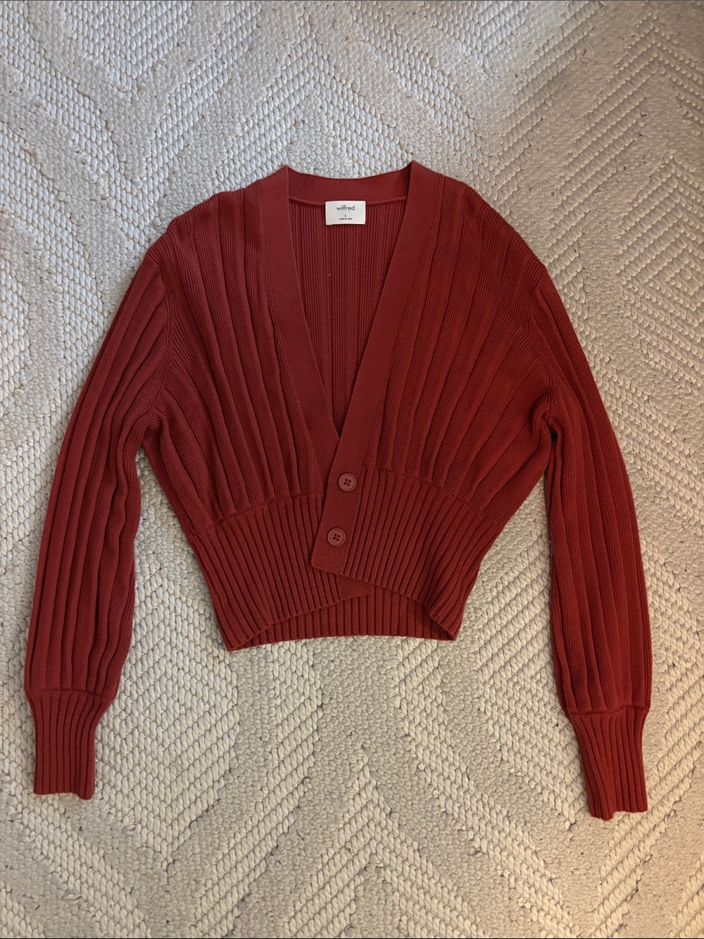 Wilfred Deep Red Ribbed V-Neck Button Cardigan